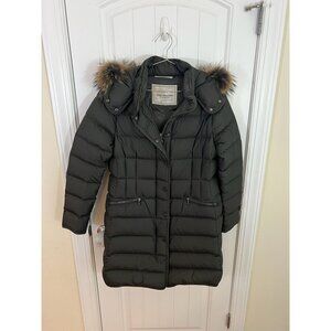 Jan Mayen Women's Olive Down Coat With Faux Fur Trim Hood Puffer Jacket Size Med
